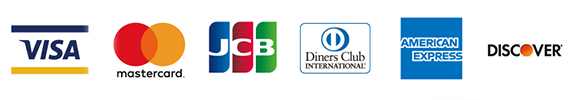 VISA、Mastercard、JCB、AMRICAN EXPRESS、Dinners Club、Discover Card