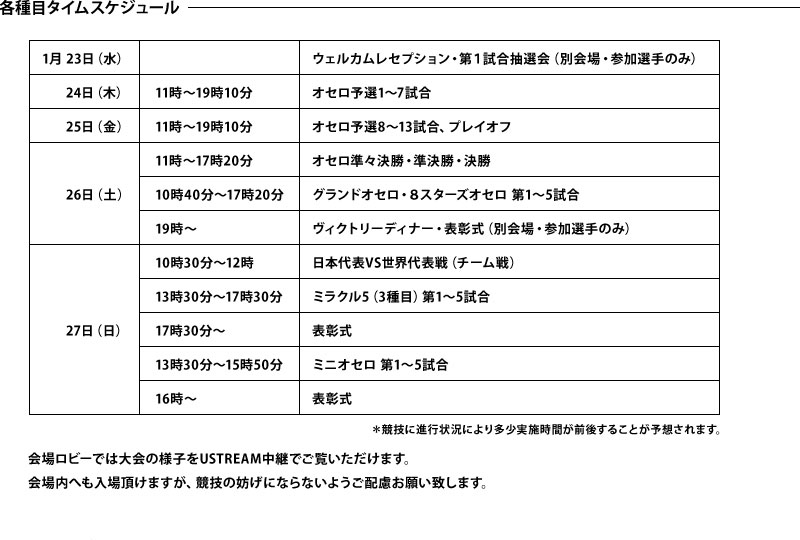 各種目タイムスケジュール